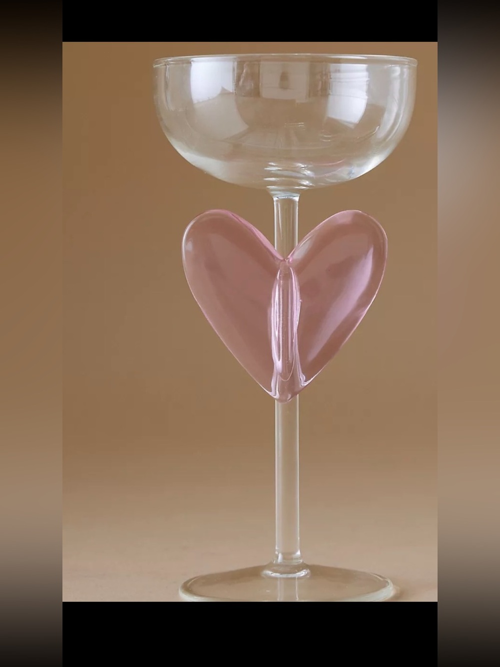Anthropologie Pink Heart Stem Champagne Glass.